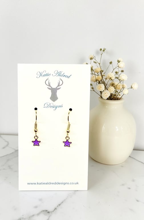 Charm Earrings - Mini Star - Purple