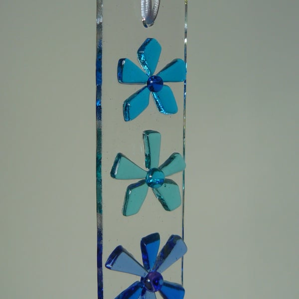 Fused Glass Blue Flowers Suncatcher