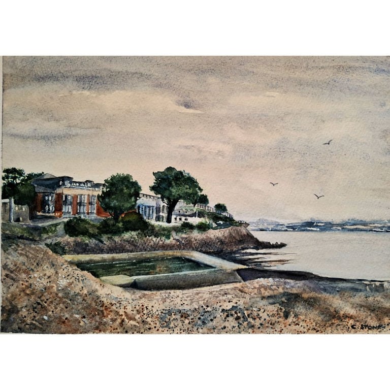 Firestione Bay Plymouth Devon Original Watercolour Painting Mounted