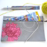 LARGE free motion & hand embroidered floral zip purse pouch case - rose pink