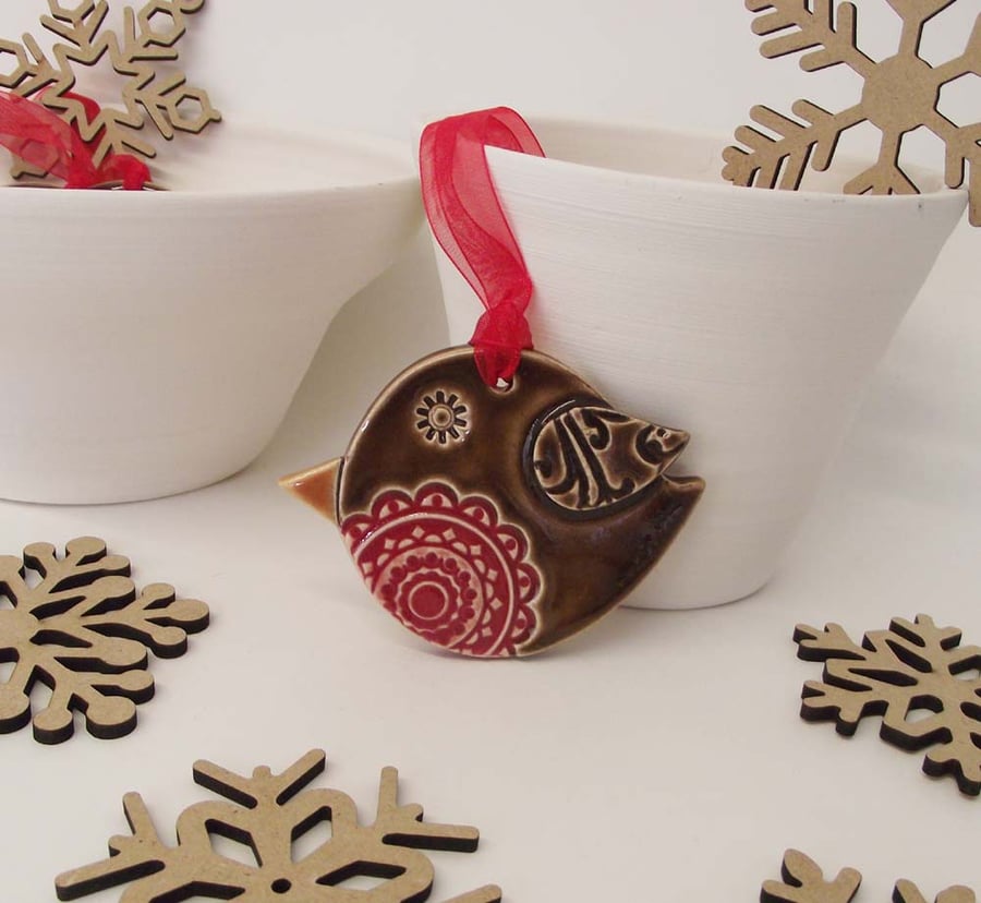 Ceramic Christmas Robin decoration