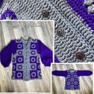 Granny square cardigan in purple and grey