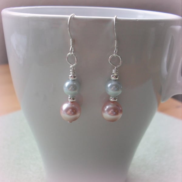 Pink and Aqua Shell Pearl Earrings