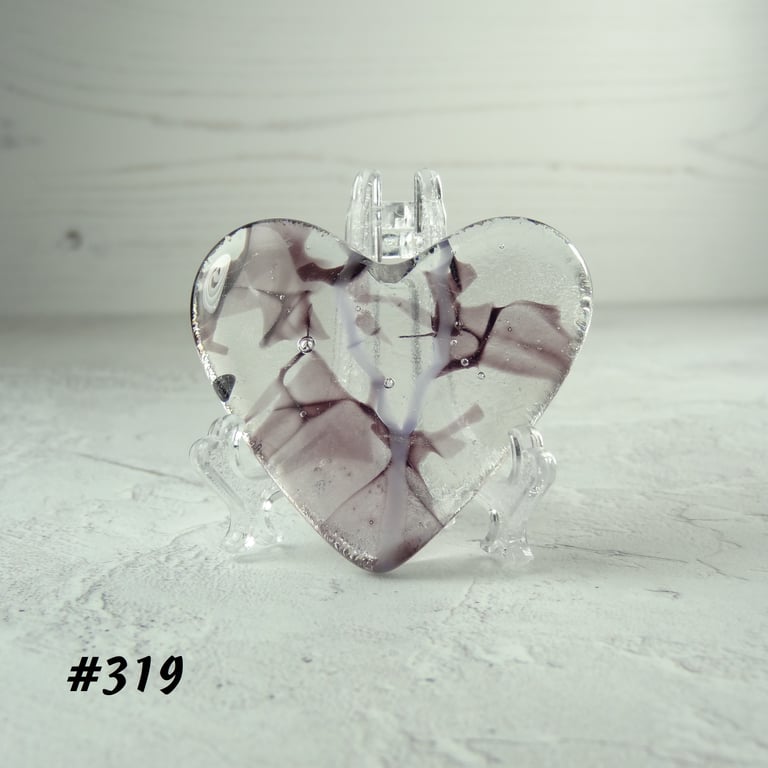 Fused glass purple heart pocket hug with stand 5x4.5cm, handcrafted (319)