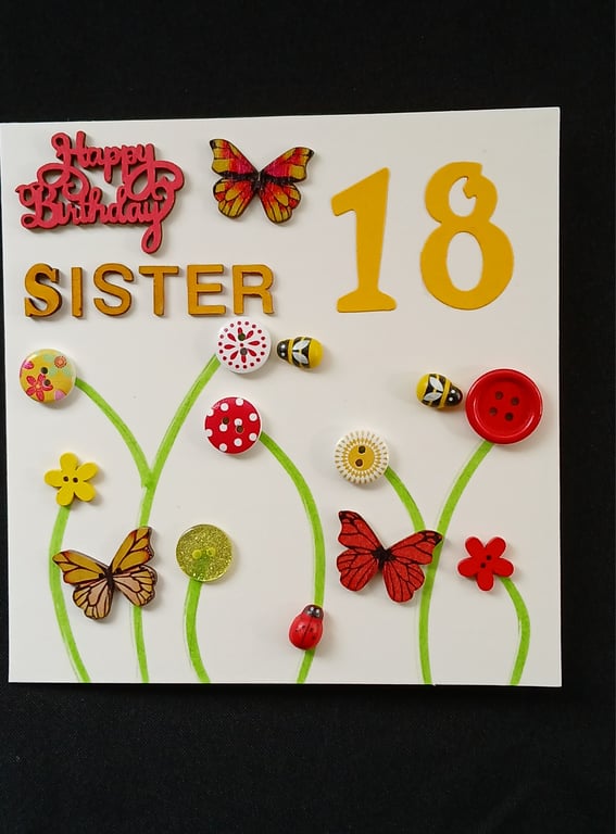 Handmade, sister 18 birthday card 