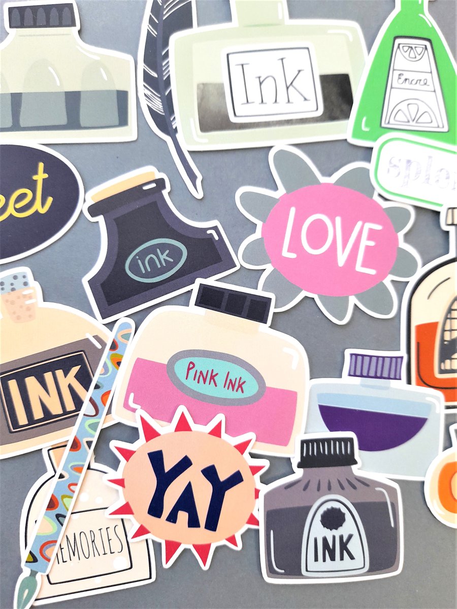 Bottles of Ink themed die cuts, ephemera card topper embellishments