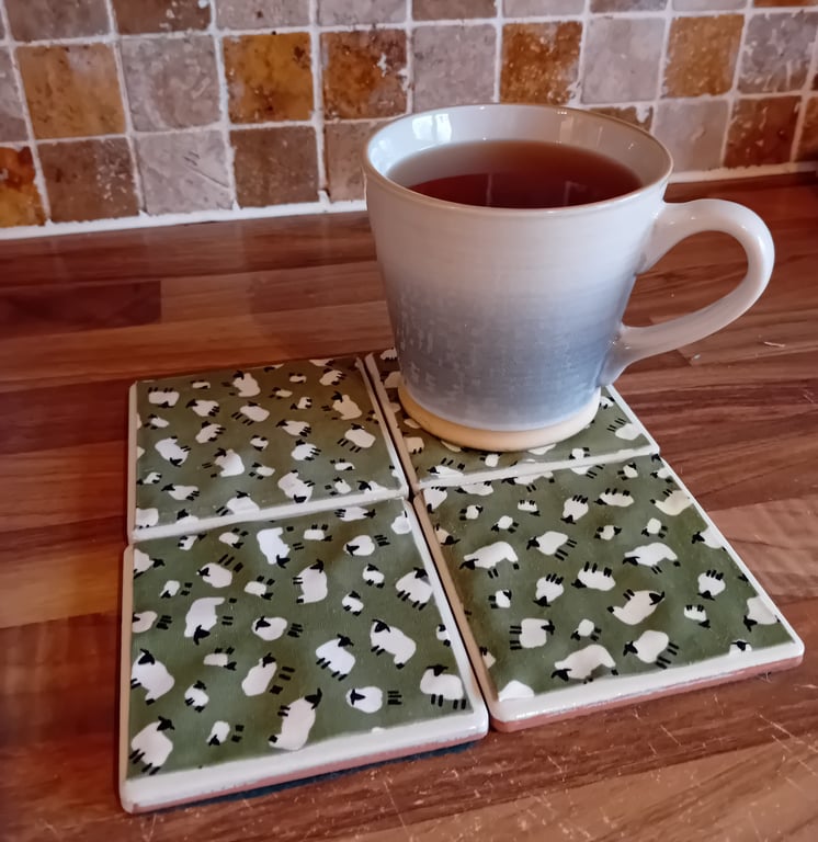 Sheep (Cream) - Ceramic Tile Set of 4 Coasters Perfectly Imperfect