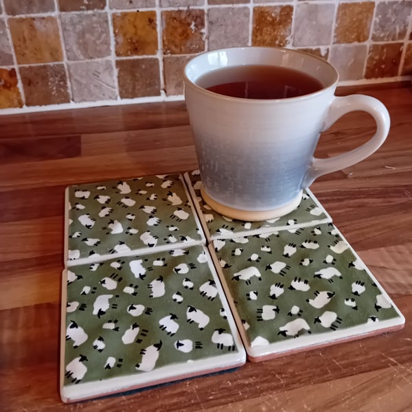 Sheep (Cream) - Ceramic Tile Set of 4 Coasters Perfectly Imperfect