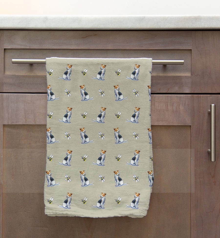 Fox Terrier & Bee Tea Towel