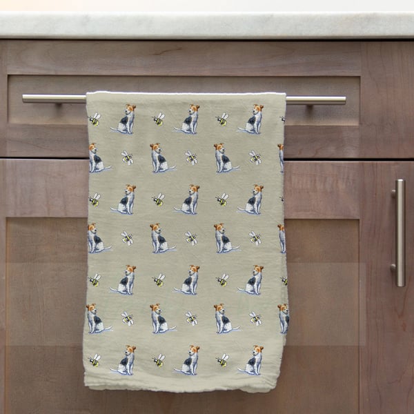 Fox Terrier & Bee Tea Towel