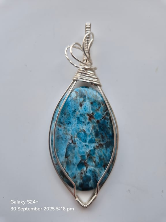 Blue Apetite wire wrapped pendant necklace 