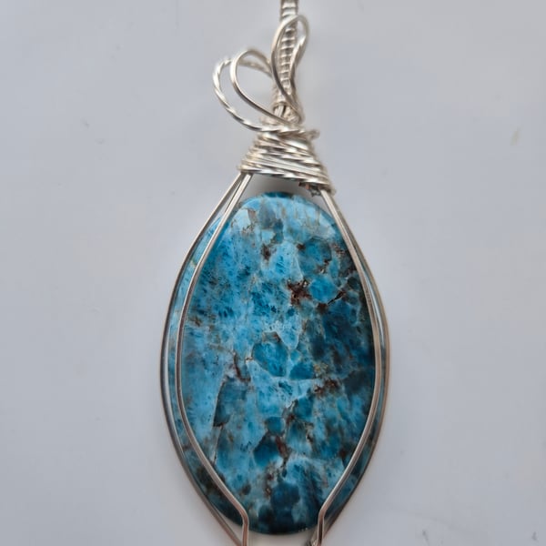 Blue Apetite wire wrapped pendant necklace 