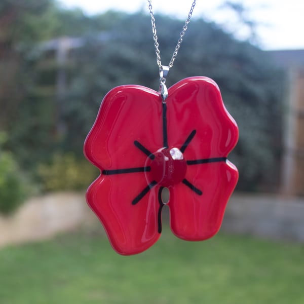 Red Fused Glass Poppy - 3085