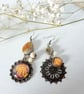 Asymmetrical Boho Style Earrings with Art Charms, Faux Pearls and Agate Stone - Image 2