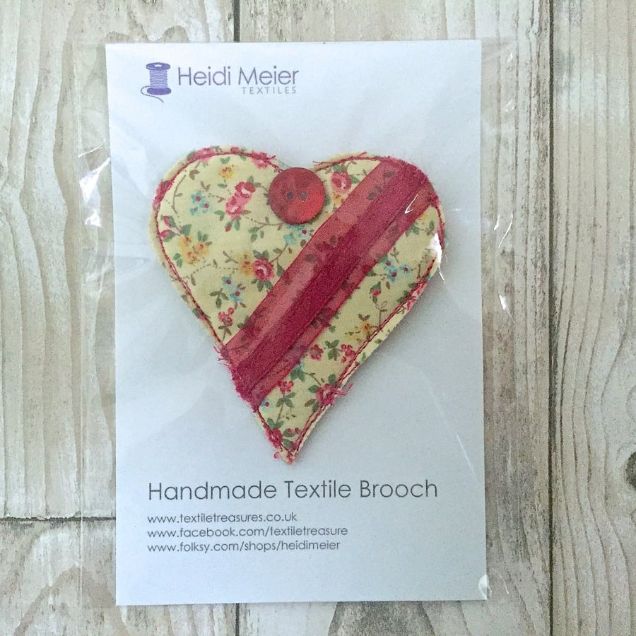 Heart brooch - heart textile fabric brooch or hat accessory