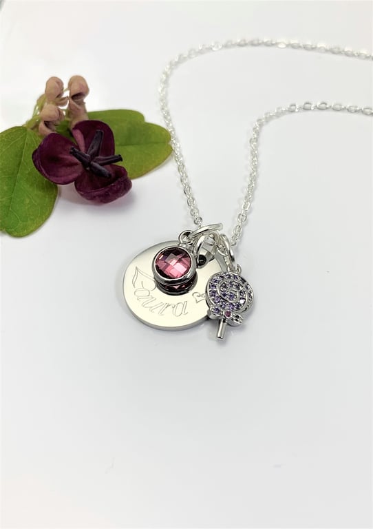 Personalised Necklace with Name Sweetie Lollipop Candy Cane Birthstone