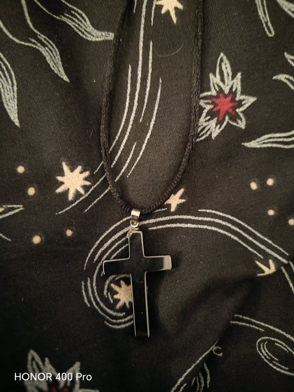 Polished hematite cross pendant necklace - metallic crystal protection charm