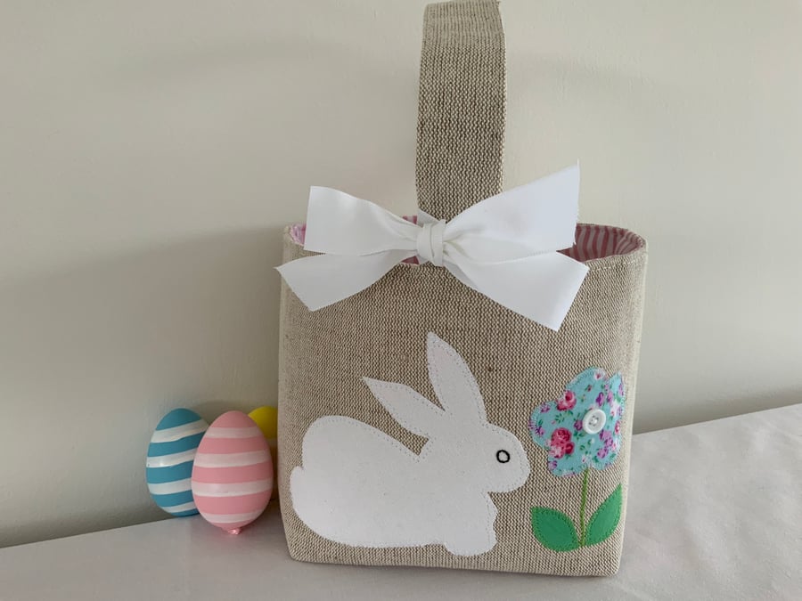 Children’s Easter Basket, Easter Bag, Easter Bunny and flower, Storage Basket