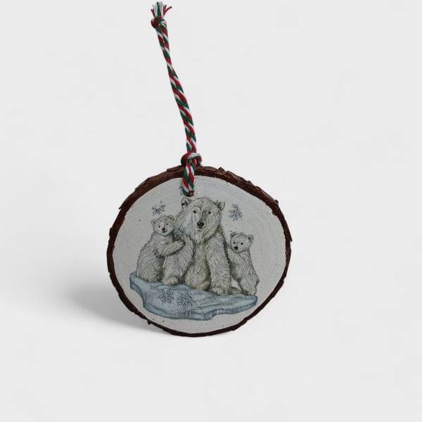 Polar Bears and Snowflakes Round Wooden Christmas Decoration Tree Ornament