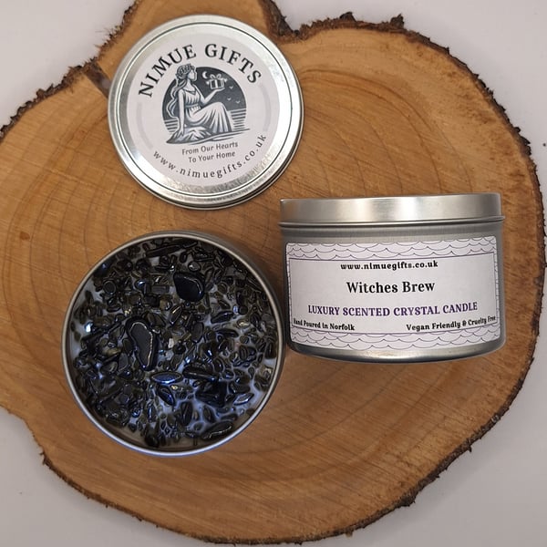 Witches Brew Scented Crystal Candle Topped with Obsidian