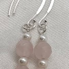 Rose Quartz and Pearl Dangle Semi-precious Earrings 