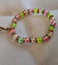 "Growth & Compassion" Pink & Green Beaded Bracelet with Green Ribbon Charm 