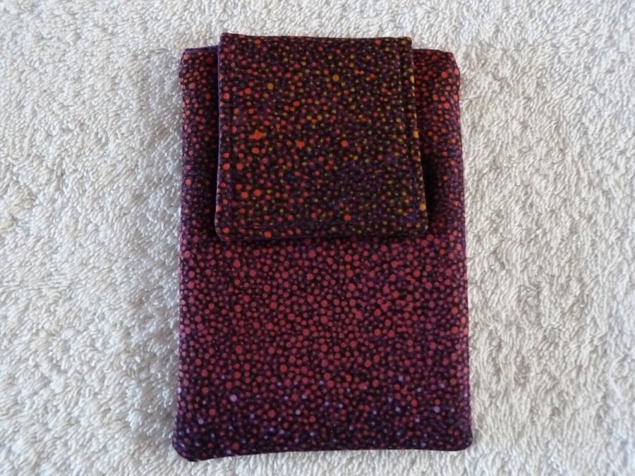 Mobile Phone Cover in Red and Gold Spot Cotton Suitable for Medium Sized Phones