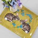 Rabbits Heart Tray Gift, Forget Me Not Floral Melamine Tray, Animal Lover 