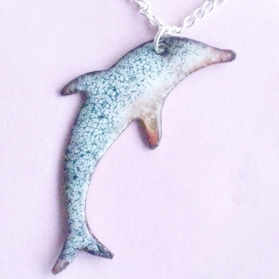 dolphin pendant - blue on white on clear enamel