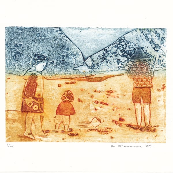 A Day at the beach part 1 - Cornwall holiday - handmade print