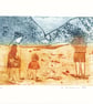 A Day at the beach part 1 - Cornwall holiday - handmade print - Image 1