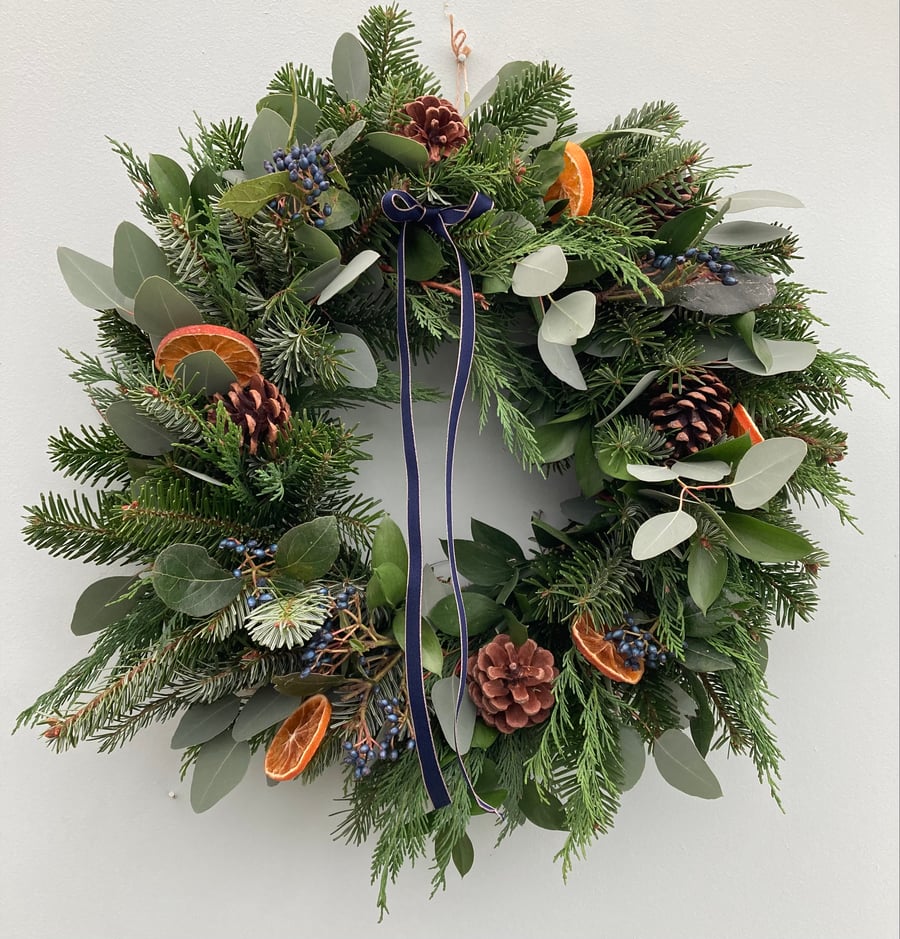 Fresh Navy Christmas wreath 