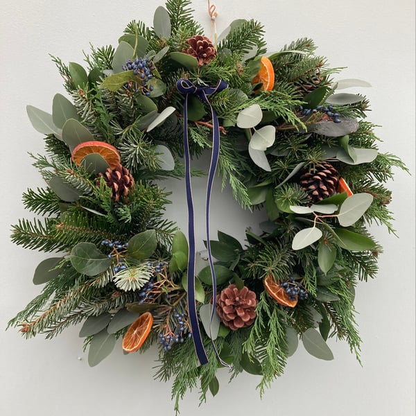 Fresh Navy Christmas wreath 