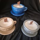 CUP AND SAUCER CANDLE HOLDER WITH WOODEN WICK 