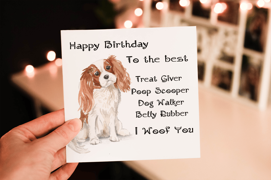 Cavalier King Charles Spaniel Dog Birthday Card, Dog Birthday Card, Personalized