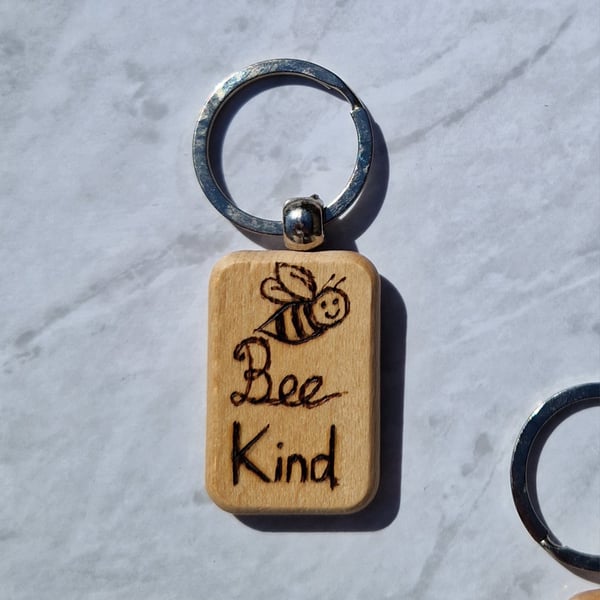Bee Kind wooden keyring