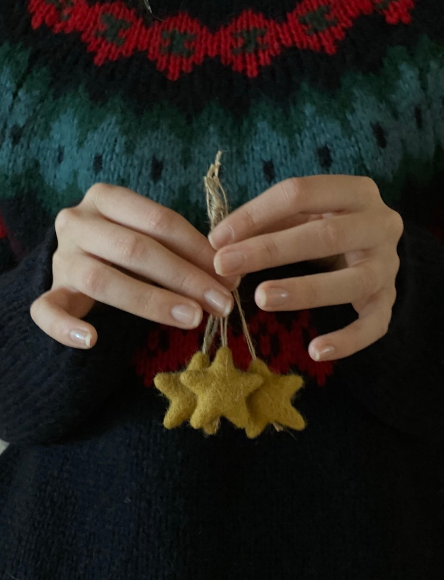 3 Needle Felt Mustard Stars