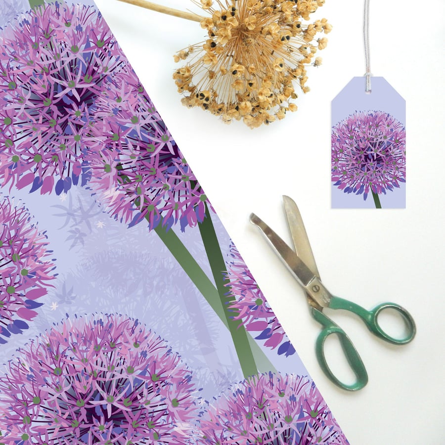 Purple Allium Wrapping Paper – Botanical Floral Gift Wrap – Recyclable Paper