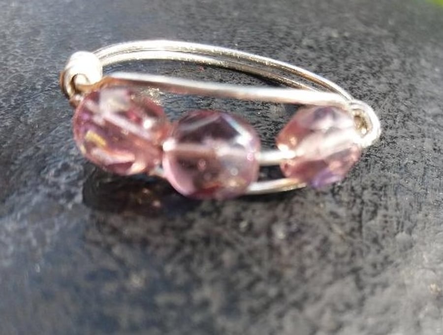 Silver plate and pink swarovski ring