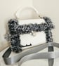 Handmade Black & White Fluffy Handbag with Shoulder Strap - Snow Leopard - Image 1