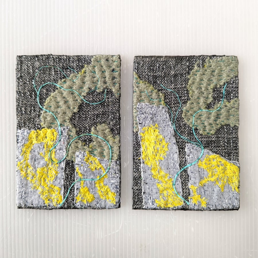 Abstract Textile Art Diptych - UNFRAMED