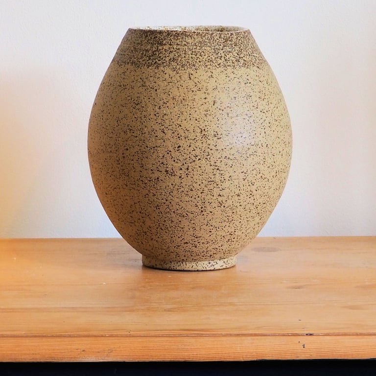 Ceramic vase, speckled brown clay handmade.