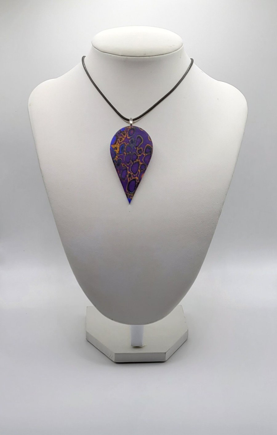 Polymer clay pendant - unique handmade necklace - teardrop costume jewellery