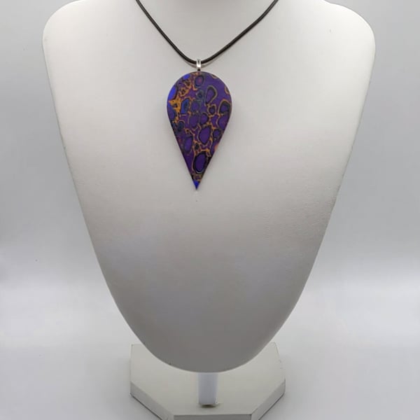Polymer clay pendant - unique handmade necklace - teardrop costume jewellery