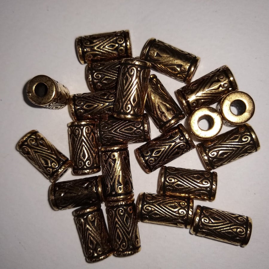 Metalized Bead Peruvian 17 x 9mm Antique Gold x 30