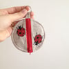 Round Coin Purse Zip Pouch Key Chain Linen Ladybug Ladybirds