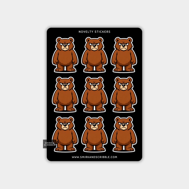 Funny Vinyl Sticker Sheet For Adults - Grumpy Bear