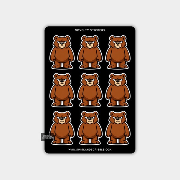Funny Vinyl Sticker Sheet For Adults - Grumpy Bear