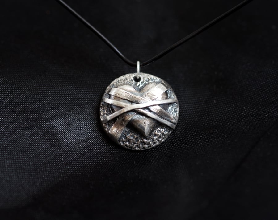 Handmade Sterling Silver Heart Pendant with Crossed Bands UK Hallmark