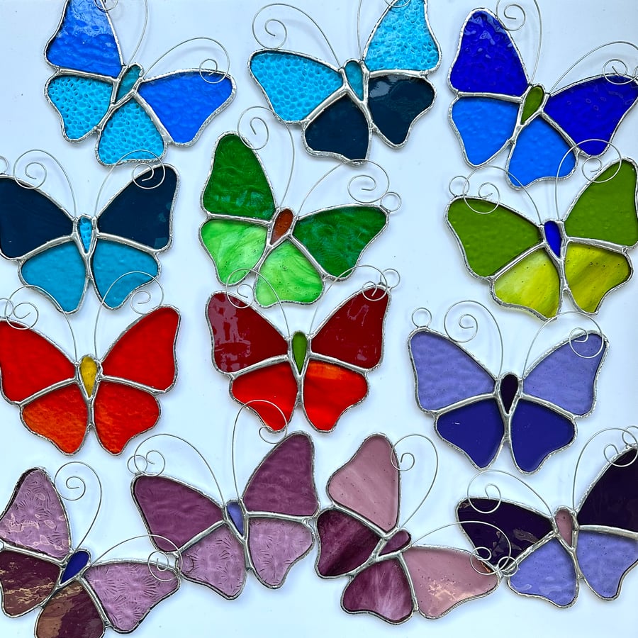 Stained Glass Butterfly Suncatcher - Handmade Hanging Window Decoration 